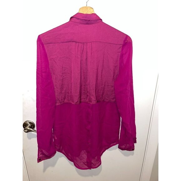NWT Free People Best Of Both Words Sheer Fuchsia Button-Down Tunic Top Blouse  X - Picture 6 of 11